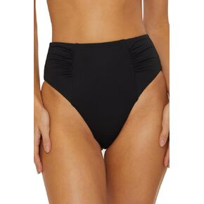 Women's Buckle Up Shirred High-Waisted Bikini Bottom, Cheeky Coverage, Swimwear Separates