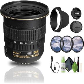 Nikon AF-S DX Zoom-NIKKOR 12-24mm f/4G IF-ED Lens (2144) + Filter Kit + Cap Keeper + Cleaning Kit (Renewed)