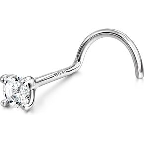 MILACOLATO 925 Sterling Silver Nose Studs, 18G 20G Corkscrew Nose Ring, Simulated Diamond CZ Hypoallergenic Nose Piercings for Women Men 1.5 2 3MM