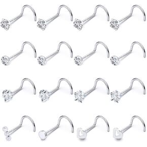 Boernfnso 20G 18G 20G 18G Corkscrew Nose Rings Stud for Women Men Elegant Stainless Steel Screw Stud Nose Piercing Jewelry. Find Your Perfect Fit in Gold or Silver