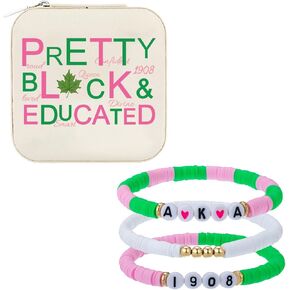 Qiuseadu Sorority Gift 1908 Jewelry Box Pink Green Bracelet Paraphernalia for Women