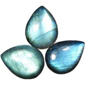 Myhealingworld Natural Calibrated 12x16mm Pear Shape Blue Fire Labradorite Cabochon Loose Gemstone 3pcs Box. for Healing Wellness and Jewelry Making.