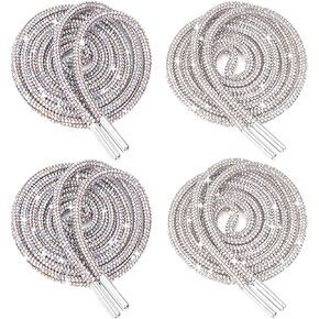 TUANZI Aesthetic Sparkly Shoelace, Glitter White and Colorful Rhinestone Round Drawstring Rope for Decoration on Sneakers Sweatshirts Hoodies Boots Jackets Bags, 2Pairs (4Laces)