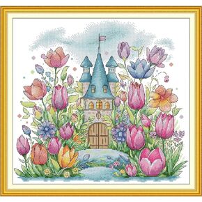 Bilrost Luxury 14ct Floral Cross Stitch Kit for Enthusiasts: Premium DIY Embroidery for Elegant Home Decor & Gifts-Blue Hydrangea Basket 12.6 x16.54 inch