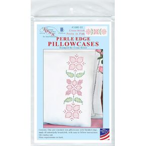 Jack Dempsey Stamped Pillowcases W/White Perle Edge 2/Pkg - Cross-Stitch Pretty in Pink