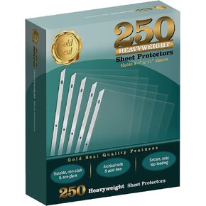 250 Count Clear Heavyweight Poly Sheet Protectors by Gold Seal, 8.5" x 11", Extra Sturdy, Secure Topload, 250 Boxed Sheet Protectors