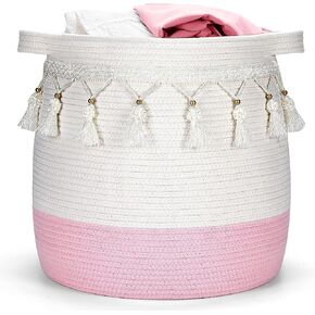 childishness ndup Large Woven Storage Basket,17.7"x16.9" Cotton Rope Basket (Bohemian, Pink Tasse)