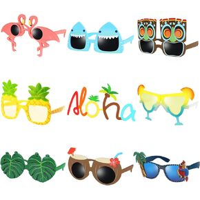 Ocean Line Luau Party Sunglasses - 9 Pairs Funny Hawaiian Glasses, Tropical Fancy Dress Props, Fun Summer Kids Party Favors, Beach Themed Party Supplies Decoration