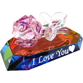Pink Crystal Rose I Love You Gifts for Women Wife, Romantic Anniversary Presents for Her Valentine's Day Gift, Figurine Collection for Home Decor