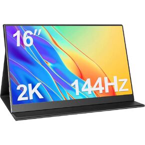 2K Portable Monitor 16 Inch 144Hz 2560x1440 Travel Monitor 100% sRGB Laptop Monitor IPS Portable Screen for Laptop PC Phone Xbox PS4-5 Switch with Smart Cover