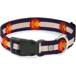 Buckle-Down Plastic Clip Collar - Colorado Flag/Paw Print - 1/2" Wide - Fits 8-12" Neck - Medium