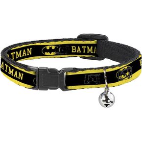 Cat Collar Breakaway Batman Logo Stripe Yellow Black 8 to 12 Inches 0.5 Inch Wide