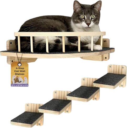 Cat Wall Shelves with 4 Steps, Wall Mounted Cat Furniture, Cat Wall Furniture. Cat Shelves for Wall, Cat Wall Shelves, Cat Walkways for Walls, Cat Shelves, Wood Cat Stairs for Wall, Cat Perch in Saudi Arabia