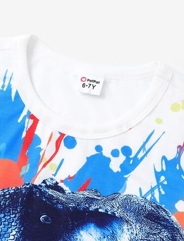 PATPAT Boys Graphic Short Sleeve T Shirts Crewneck Dinosaur Cartoon Tops White 4-10Years in Saudi Arabia