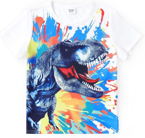 PATPAT Boys Graphic Short Sleeve T Shirts Crewneck Dinosaur Cartoon Tops White 4-10Years in Saudi Arabia