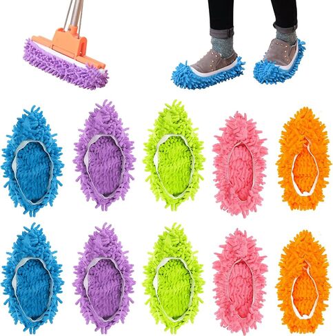 10 Pieces Mop Slippers for Floor Cleaning, Washable Reusable Shoes Cover, Microfiber Dust Mops Mop Socks for Women Men Foot Dust Hair Cleaners Sweeping House Office Bathroom Kitchen in Saudi Arabia