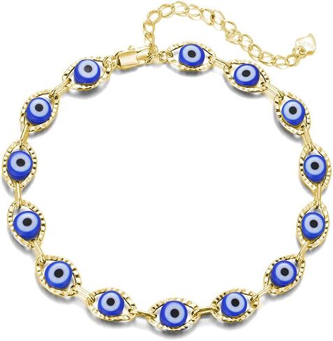 Evil Eye Hamsa Hand Charm Anklet for Women Teen Girls, Dainty Handmade Sideways Hanging Evil Eye Real 14K Gold / 18K Gold/Silver Ankle Bracelet Minimalist Jewelry in Saudi Arabia