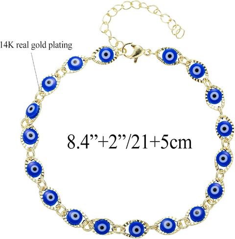 Evil Eye Hamsa Hand Charm Anklet for Women Teen Girls, Dainty Handmade Sideways Hanging Evil Eye Real 14K Gold / 18K Gold/Silver Ankle Bracelet Minimalist Jewelry in Saudi Arabia