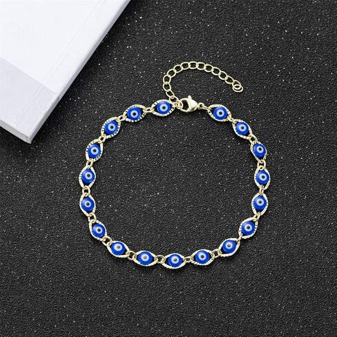 Evil Eye Hamsa Hand Charm Anklet for Women Teen Girls, Dainty Handmade Sideways Hanging Evil Eye Real 14K Gold / 18K Gold/Silver Ankle Bracelet Minimalist Jewelry in Saudi Arabia