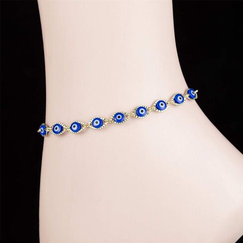 Evil Eye Hamsa Hand Charm Anklet for Women Teen Girls, Dainty Handmade Sideways Hanging Evil Eye Real 14K Gold / 18K Gold/Silver Ankle Bracelet Minimalist Jewelry in Saudi Arabia