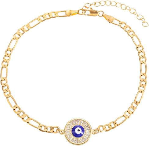Evil Eye Hamsa Hand Charm Anklet for Women Teen Girls, Dainty Handmade Sideways Hanging Evil Eye Real 14K Gold / 18K Gold/Silver Ankle Bracelet Minimalist Jewelry in Kuwait