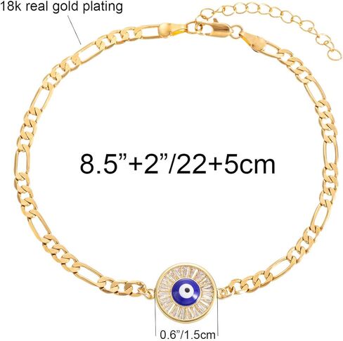 Evil Eye Hamsa Hand Charm Anklet for Women Teen Girls, Dainty Handmade Sideways Hanging Evil Eye Real 14K Gold / 18K Gold/Silver Ankle Bracelet Minimalist Jewelry in Kuwait