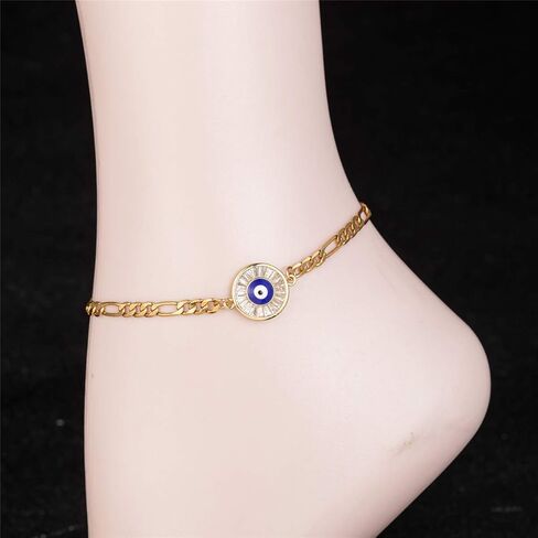 Evil Eye Hamsa Hand Charm Anklet for Women Teen Girls, Dainty Handmade Sideways Hanging Evil Eye Real 14K Gold / 18K Gold/Silver Ankle Bracelet Minimalist Jewelry in Kuwait