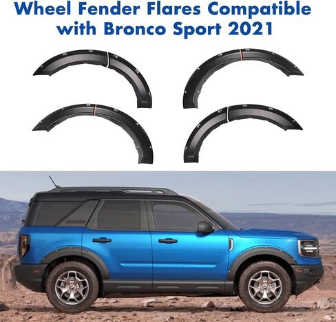 TECTICO Wheel Fender Flares متوافقة مع Bronco Sport 2021 2022 2023 2024، واقي غطاء العجلة الأمامية والخلفية، مجموعة الإطارات الجانبية، 4 قطع in Kuwait