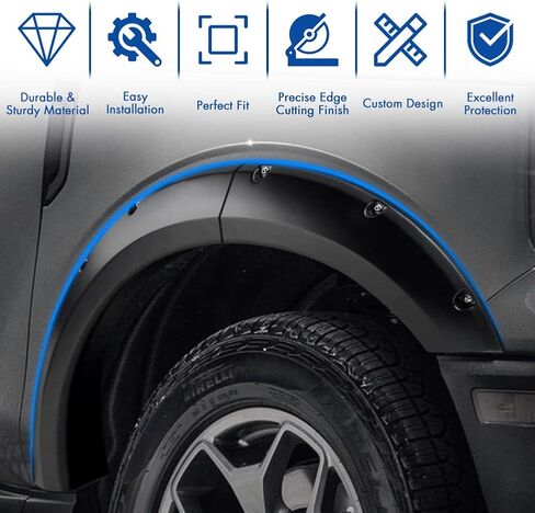 TECTICO Wheel Fender Flares متوافقة مع Bronco Sport 2021 2022 2023 2024، واقي غطاء العجلة الأمامية والخلفية، مجموعة الإطارات الجانبية، 4 قطع in Kuwait