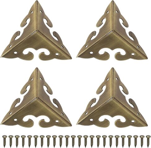 uxcell 4 Pcs Metal Box Corner Protectors 1.38"x1.38" Furniture Corner Guards Decorative with Mounting Screws for Table Cabinets Furniture Wooden Case, Bronze in Saudi Arabia