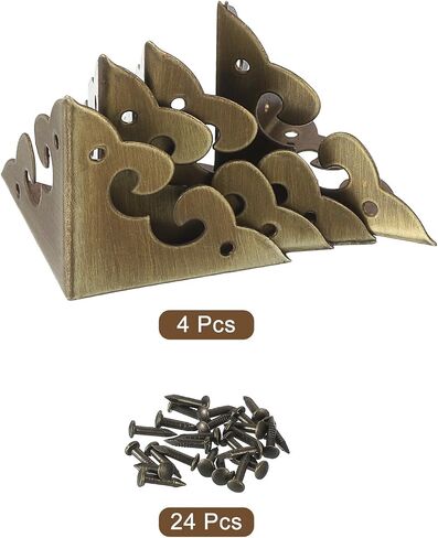 uxcell 4 Pcs Metal Box Corner Protectors 1.38"x1.38" Furniture Corner Guards Decorative with Mounting Screws for Table Cabinets Furniture Wooden Case, Bronze in Saudi Arabia