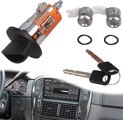 Ignition Switch Lock Cylinder Door Lock Cylinder with Keys Compatible for 1997-2003 Ford F150 | 1997-07 F250 F350 | Lincoln Blackwood, Navigator | Replace LC6177 + DL5885 X2 + 597638(No chip) in Saudi Arabia