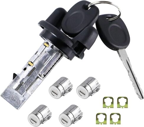 أسطوانة قفل مفتاح الإشعال مع 4 أسطوانات قفل الباب الأمامي متوافقة مع 2001 2002 2003 2004 2005 2006 2007 Chevy Express GMC Savana Van استبدال OE# 704600 + 706591 X4 + 598007 X2 (بدون شريحة) in Kuwait
