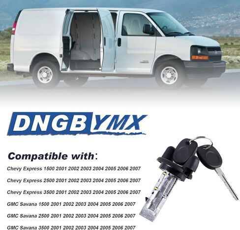 أسطوانة قفل مفتاح الإشعال مع 4 أسطوانات قفل الباب الأمامي متوافقة مع 2001 2002 2003 2004 2005 2006 2007 Chevy Express GMC Savana Van استبدال OE# 704600 + 706591 X4 + 598007 X2 (بدون شريحة) in Kuwait