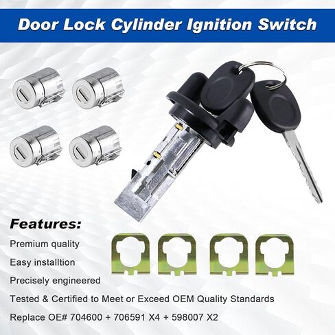 أسطوانة قفل مفتاح الإشعال مع 4 أسطوانات قفل الباب الأمامي متوافقة مع 2001 2002 2003 2004 2005 2006 2007 Chevy Express GMC Savana Van استبدال OE# 704600 + 706591 X4 + 598007 X2 (بدون شريحة) in Kuwait