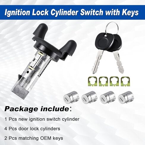 أسطوانة قفل مفتاح الإشعال مع 4 أسطوانات قفل الباب الأمامي متوافقة مع 2001 2002 2003 2004 2005 2006 2007 Chevy Express GMC Savana Van استبدال OE# 704600 + 706591 X4 + 598007 X2 (بدون شريحة) in Kuwait