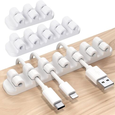 حامل كابل مطور من SOULWIT، مشابك منظم سلك إدارة الكابلات من السيليكون ذاتية اللصق لكابل شحن USB لسطح المكتب وسلك الطاقة بجانب السرير وسلك الكمبيوتر المكتبي والمنزل (فتحة 3/5/7، أبيض) in Saudi Arabia