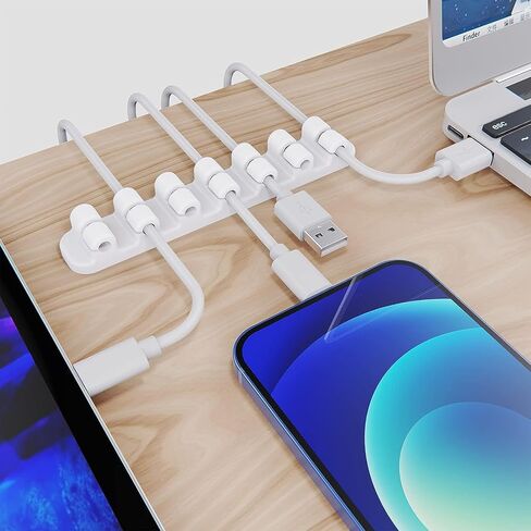 حامل كابل مطور من SOULWIT، مشابك منظم سلك إدارة الكابلات من السيليكون ذاتية اللصق لكابل شحن USB لسطح المكتب وسلك الطاقة بجانب السرير وسلك الكمبيوتر المكتبي والمنزل (فتحة 3/5/7، أبيض) in Saudi Arabia