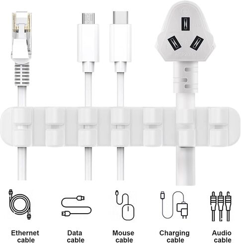 حامل كابل مطور من SOULWIT، مشابك منظم سلك إدارة الكابلات من السيليكون ذاتية اللصق لكابل شحن USB لسطح المكتب وسلك الطاقة بجانب السرير وسلك الكمبيوتر المكتبي والمنزل (فتحة 3/5/7، أبيض) in Saudi Arabia