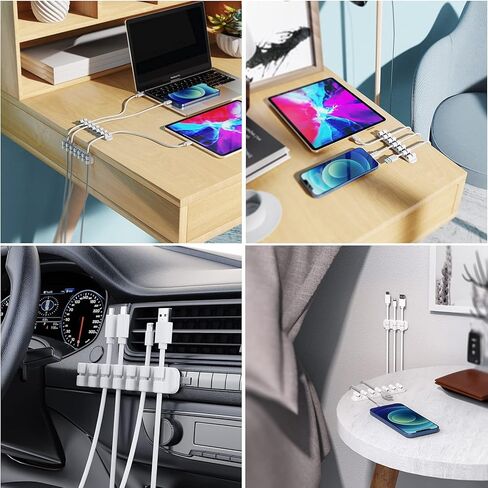 حامل كابل مطور من SOULWIT، مشابك منظم سلك إدارة الكابلات من السيليكون ذاتية اللصق لكابل شحن USB لسطح المكتب وسلك الطاقة بجانب السرير وسلك الكمبيوتر المكتبي والمنزل (فتحة 3/5/7، أبيض) in Saudi Arabia