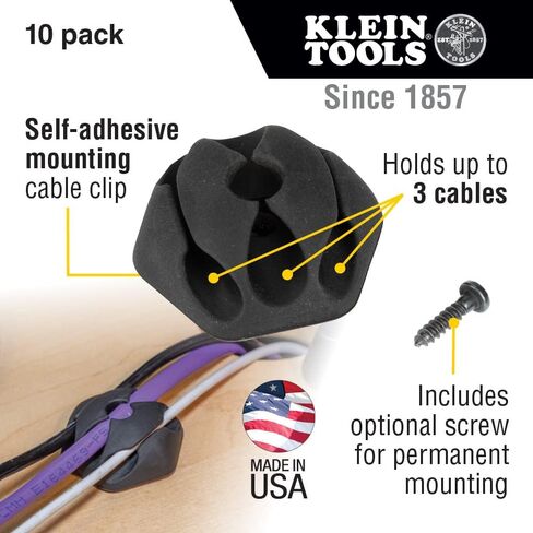 مشابك كابل 450-410 من Klein Tools، مصنوعة في الولايات المتحدة الأمريكية، كابل ذاتي اللصق ثلاثي الفتحات، مشابك تثبيت لإدارة السلك، برغي اختياري للتركيب الدائم، 10 عبوات in Saudi Arabia