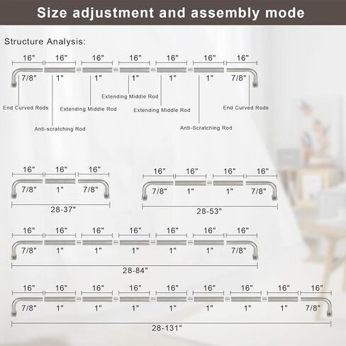 28-84 بوصة ملفوفة حول قضيب الستارة للنوافذ، قضبان ستائر قابلة للتعديل مقاس 1 بوصة لتعتيم الغرفة، قضيب ستائر فردي منحني معدني بسمك 0.6 مم، نيكل مصقول in Kuwait