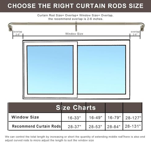 28-84 بوصة ملفوفة حول قضيب الستارة للنوافذ، قضبان ستائر قابلة للتعديل مقاس 1 بوصة لتعتيم الغرفة، قضيب ستائر فردي منحني معدني بسمك 0.6 مم، نيكل مصقول in Kuwait