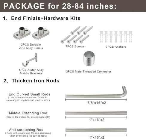 28-84 بوصة ملفوفة حول قضيب الستارة للنوافذ، قضبان ستائر قابلة للتعديل مقاس 1 بوصة لتعتيم الغرفة، قضيب ستائر فردي منحني معدني بسمك 0.6 مم، نيكل مصقول in Kuwait