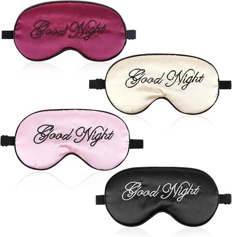 4Pcs Satin Sleeping Mask Soft Blackout Eye Mask Eye Cover Mask with Adjustable Strap Comfortable Letter Embroidered Elastic Strap Blindfold for Women Men Kids Full Night Sleep Nap Meditation Travel in Saudi Arabia