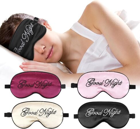 4Pcs Satin Sleeping Mask Soft Blackout Eye Mask Eye Cover Mask with Adjustable Strap Comfortable Letter Embroidered Elastic Strap Blindfold for Women Men Kids Full Night Sleep Nap Meditation Travel in Saudi Arabia