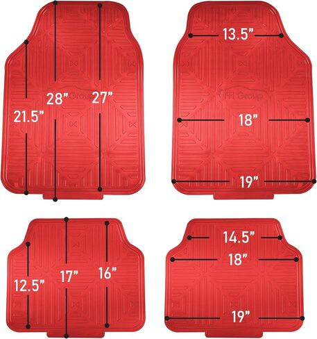 FH Group Automotive Floor Mats - Heavy-Duty Metallic Rubber Floor Mats for Cars, Universal Fit Full Set, ClimaProof Floor Mats, Trimmable Floor Mats For Most Sedan, SUV, Truck Floor Mats Red in Saudi Arabia