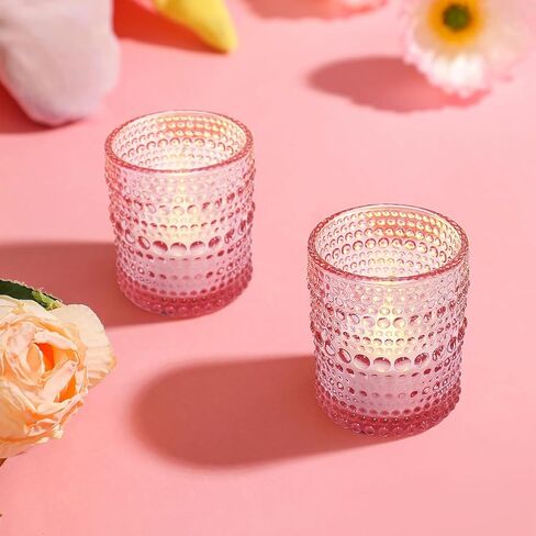 12 قطعة من حاملات الشموع النذرية (وردي)، حامل شموع شموع زجاجية بكميات كبيرة، حامل شموع زجاجي لديكور الزفاف، قطعة مركزية للطاولة، ديكور المنزل وديكور العطلات in Kuwait