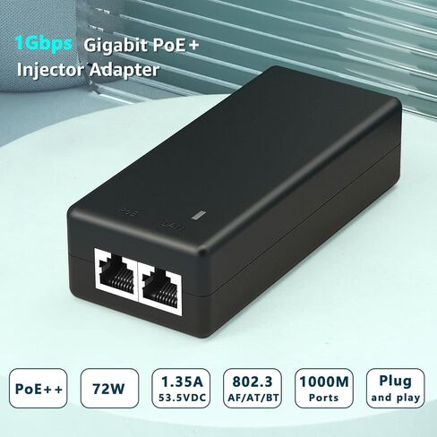 حاقن POE 53.5vdc PoE وحدة إمداد الطاقة 10/100Mbps RJ45 منفذ الطاقة عبر إيثرنت 48 فولت/52 فولت للأغراض العامة 15.5 واط مخرج التوصيل والتشغيل in Saudi Arabia