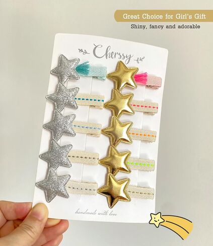Star Hair Clips for Girls, 10 Pcs Glitter Silver & Gold Fully Lined Alligator Clips, Non Slip Baby Barrettes Hair Pins Accessories for Toddlers Kids' Fine Hair in Saudi Arabia